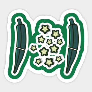 Green Broken Okra vegetable with Okra pieces vector illustration. Food nature icon concept. Healthy fresh vegetable food Okra icon design. Sticker